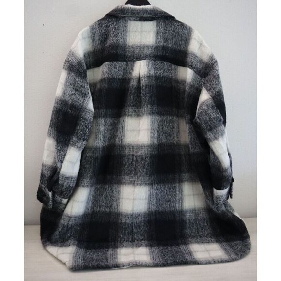 Old Navy Women's Sz 3X Black Plaid Printed Flannel Long Utility Shacket - Picture 2 of 15